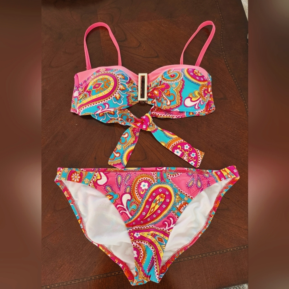 Colorful Paisley Woman's Swimwear Set Small/Medium Top,Medium Bottom